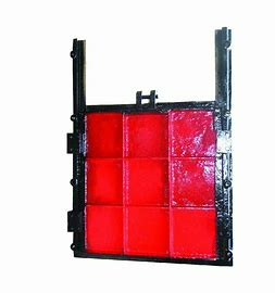 明杆式(shi)鑄鐵鑲銅方閘門(mén)